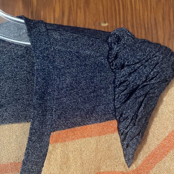 Vero Moda Thin Light Sweater Wide Stripe Metallic Orange Tan Gray Knit SZ S NWT - Picture 2 of 8